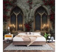 Papel Pintado Panorámico Fotomurales GóTico Ventanas de Castillo 400x280 cm, Murales de Pared Decoración Póster in Tejido No Tejido Estilo Oscuro Personalizado 3D Para Salón Dormitorio Oficina