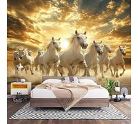 Papel Pintado Panorámico Fotomurales Grupo de Caballos Blancos Animales 450x315 cm, Murales de Pared Decoración Póster in Tejido No Tejido Oro Personalizado 3D Para Salón Dormitorio Oficina