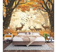 Papel Pintado Panorámico Fotomurales Manada de Ciervos Entre Hojas de OtoñO 400x280 cm, Murales de Pared Decoración Póster in Tejido No Tejido Multicolor Personalizado 3D Para Salón Dormitorio Oficina