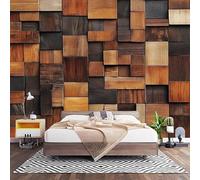 Papel Pintado Panorámico Fotomurales MarróN 400x280 cm, Murales de Pared Decoración Póster in Tejido No Tejido Arte GeoméTrico Con Bloques de Madera Personalizado 3D Para Salón Dormitorio Oficina