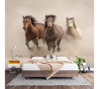 Papel Pintado Panorámico Fotomurales MarróN Claro 200x140 cm, Murales de Pared Decoración Póster in Tejido No Tejido Manada de Caballos Personalizado 3D Para Salón Dormitorio Oficina