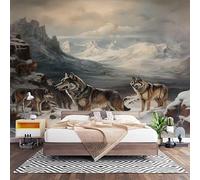 Papel Pintado Panorámico Fotomurales Motivo de Lobo Paisaje de MontañA 200x140 cm, Murales de Pared Decoración Póster in Tejido No Tejido Paisaje Personalizado 3D Para Salón Dormitorio Oficina