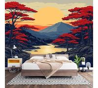 Papel Pintado Panorámico Fotomurales Multicolor 200x140 cm, Murales de Pared Decoración Póster in TNT IlustracióN de Bosque Al Estilo JaponéS Personalizado 3D Para Salón Dormitorio Oficina