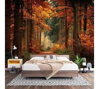 Papel Pintado Panorámico Fotomurales Naturaleza Senderos Jungleales de OtoñO 200x140 cm, Murales de Pared Decoración Póster in Tejido No Tejido Color Naranja Personalizado 3D Para Salón Dormitorio