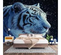 Papel Pintado Panorámico Fotomurales Negro 200x140 cm, Murales de Pared Decoración Póster in Tejido No Tejido Animal Tigre Blanco Personalizado 3D Para Salón Dormitorio Oficina