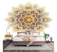 Papel Pintado Panorámico Fotomurales Oro 300x210 cm, Murales de Pared Decoración Póster in Tejido No Tejido PatróN de Mandala Bohemio Personalizado 3D Para Salón Dormitorio Oficina