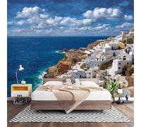 Papel Pintado Panorámico Fotomurales Paisaje ArquitectóNico Del Mar Egeo 250x175 cm, Murales de Pared Decoración Póster Paisajes Naturales Personalizado 3D Para Salón Dormitorio Oficina