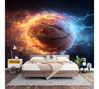 Papel Pintado Panorámico Fotomurales PatróN de Baloncesto Con Llamas y ReláMpagos 250x175 cm, Murales de Pared Decoración Póster in Tejido No Tejido Multicolor Personalizado 3D Para Salón Dormitorio