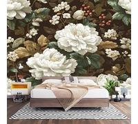 Papel Pintado Panorámico Fotomurales PatróN de PeoníAs en Acuarela 300x210 cm, Murales de Pared Decoración Póster in Tejido No Tejido Planta Personalizado 3D Para Salón Dormitorio Oficina