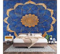 Papel Pintado Panorámico Fotomurales PéTalos de Mandala Dorados 200x140 cm, Murales de Pared Decoración Póster in Tejido No Tejido Azul Personalizado 3D Para Salón Dormitorio Oficina