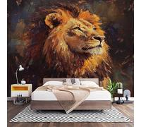 Papel Pintado Panorámico Fotomurales Pintura al óLeo de LeóN Animal 450x315 cm, Murales de Pared Decoración Póster in Tejido No Tejido MarróN Personalizado 3D Para Salón Dormitorio Oficina