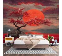 Papel Pintado Panorámico Fotomurales Pintura Al óLeo Del Arte Del Sol Rojo 350x256 cm, Murales de Pared Decoración Póster in Tejido No Tejido Rojo Personalizado 3D Para Salón Dormitorio Oficina