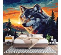 Papel Pintado Panorámico Fotomurales Pintura Al óLeo en Color 300x210 cm, Murales de Pared Decoración Póster in Tejido No Tejido Animal Abstracto Lobo Personalizado 3D Para Salón Dormitorio Oficina
