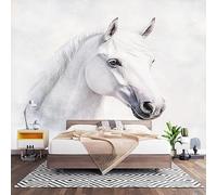 Papel Pintado Panorámico Fotomurales Pintura de Acuarela de Caballo Animal 200x140 cm, Murales de Pared Decoración Póster in Tejido No Tejido Blanco Personalizado 3D Para Salón Dormitorio Oficina