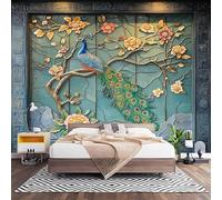 Papel Pintado Panorámico Fotomurales Relieve de Pavo Real de Flor de Lujo 250x175 cm, Murales de Pared Decoración Póster in Tejido No Tejido Multicolor Personalizado 3D Para Salón Dormitorio Oficina