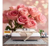 Papel Pintado Panorámico Fotomurales Rosas Rosadas RomáNticas 250x175 cm, Murales de Pared Decoración Póster in Tejido No Tejido Rosa Personalizado 3D Para Salón Dormitorio Oficina
