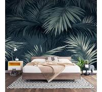 Papel Pintado Panorámico Fotomurales Tema de Hoja de Palma Tropical 200x140 cm, Murales de Pared Decoración Póster in Tejido No Tejido Azul Oscuro Personalizado 3D Para Salón Dormitorio Oficina