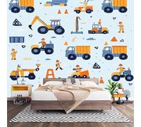 Papel Pintado Panorámico Fotomurales VehíCulos de ConstruccióN de Dibujos Animados 350x256 cm, Murales de Pared Decoración Póster in Tejido No Tejido Azul Claro Personalizado 3D Para Salón Dormitorio