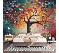 Papel Pintado Panorámico Fotomurales Vibrante Pintura Abstracta Un áRbol 400x280 cm, Murales de Pared Decoración Póster in Tejido No Tejido Vistoso Personalizado 3D Para Salón Dormitorio Oficina