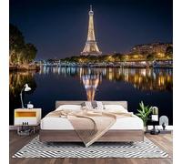 Papel Pintado Panorámico Fotomurales Vista Nocturna de ParíS Francia 350x256 cm, Murales de Pared Decoración Póster in Tejido No Tejido Paisaje Personalizado 3D Para Salón Dormitorio Oficina
