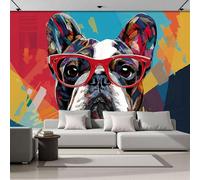 Papel Pintado Panorámico Gafas De Bulldog Francés 250x175cm De Seda, Fotomurales Pared Decorativos Estilo Pop Art, Murales De Paredes Salón Dormitorio Habitació