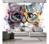 Papel Pintado Panorámico Gafas De Gato, Papel Tapiz Seda Arte De Salpicaduras De Acuarela Decoración De La Pared Murales Para Dormitorio Habitación 200x140cm