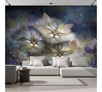 Papel Pintado Panorámico Gato Durmiendo Entre Flores De Seda, Papel Pintado Pared Animal Lindo Cálido Y Reconfortante, Murales Fotográfico Para Sala De Estar, Dormitorio Decoración 400x280cm