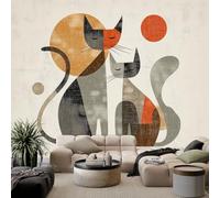 Papel pintado panorámico geométrico abstracto animal gato papel pintado no tejido moderno medio siglo - Tapiz póster mural para sala de estar, dormitorio, decoración de pared, 350 x 256 cm