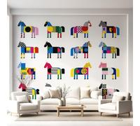 Papel pintado panorámico geométrico con diseño abstracto de animales pop art póster de pared, caballo semental a cuadros papel pintado no tejido, sala de estar, dormitorio, sofá, TV, fondo de
