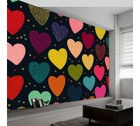 Papel Pintado Panorámico Geométrico Multicolor Corazón Lunares, Foto Mural Moderna 250An x 175Al cm - Papel Pintado Decoración Hogar Moderno Mediados Siglo para Salón Habitación Infantil Oficina