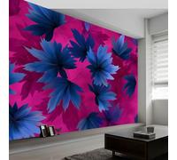 Papel pintado panorámico geométrico plantas flores hojas, papel pintado no tejido arte fantástico para dormitorio salón comedor - Decoración mural moderna fondo fotográfico artístico 500An x 280Al cm