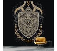 Papel Pintado Panorámico - Gótico Retro Runas Vikingas Mural Fotográfico Artístico 300 x 210 cm, Negro Papel Pintado No Tejido Decoración De Pared Sala Oficina Salón Dormitorio