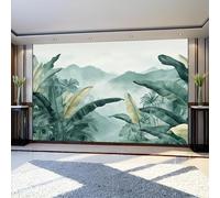 Papel Pintado Panorámico hojas de plátano de la selva 250 x 175 cm Gris Verdoso Fotomural Decorativo para Dormitorio, Sala de Estar o Habitación Infantil