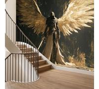 Papel pintado Panorámico Intejido 3D Fantástica Mitología Guerrero Alas de Ángel Papel pintado de pared Tapiz Decorativo, Cuadros de pared para sala de estar, decoración de pared, 500 x 280 cm, Beige