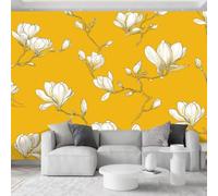 Papel pintado Panorámico Intejido 3D Paisaje Elegante Magnolias Papel pintado de pared Tapiz Decorativo, Cuadros de pared para dormitorio y sala de estar, decoración de pared, 450 x 280 cm, Amarillo