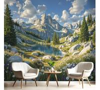 Papel Pintado Panorámico Lagos Montañas Tranquilas,200x140cm Bosques Paisajes Naturales Fotomural Mural de Pared para Salón y Habitación Decoración de Pared