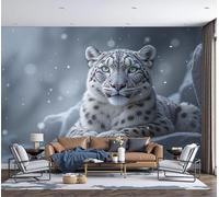 Papel Pintado Panorámico Leopardo De Las Nieves En Invierno De Seda, Papel Pintado Pared Realismo Animal, Murales Fotográfico Para Sala De Estar, Dormitorio Decoración 400x280cm