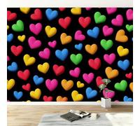 Papel Pintado Panorámico Lindo Colorido Corazones Rayas, Póster Mural 500An x 280Al cm Papel Decorativo de Pared Estilo Cartoon para Salón Dormitorio Habitación Infantil Restaurante Decoración
