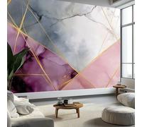 Papel pintado panorámico mármol geometría rayas, papel pintado abstracto extraíble impermeable - mural fácil de colocar - decoración de pared para sala de estar, dormitorio infantil, 350 x 256 cm (L x