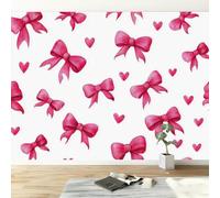 Papel Pintado Panorámico Minimalista 400An x 280Al cm, Foto Mural Papel Pintado Dibujos Animados Rosa Lazos Corazones - Póster Mural y Cuadros para Salón Dormitorio Decoración Interior del Hogar