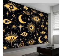 Papel pintado panorámico Místico Celestial Luna Estrellas, papel pintado no tejido Estilo Bohemio para dormitorio salón comedor - Decoración mural moderna fondo fotográfico artístico 400An x 280Al cm