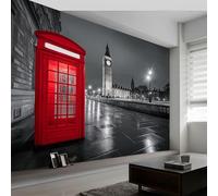 Papel Pintado Panorámico Moderno Arquitectura Urbana para Salón Dormitorio Comedor - Mural Decorativo Artístico Escena Nocturna Torre del Reloj Rojo Papel Pintado Fotográfico 500An x 280Al cm
