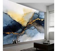Papel pintado panorámico moderno arte abstracto para salón dormitorio comedor - Mural decorativo artístico negro y gris mármol dorado rayas papel pintado no tejido fotográfico 250An x 175Al cm