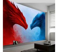 Papel Pintado Panorámico Moderno Arte Fantástico para Salón Dormitorio Comedor - Mural Decorativo Artístico Abstracto Animales Dragón Corazón Papel Pintado No Tejido Fotográfico 300An x 210Al cm