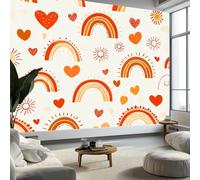 Papel Pintado Panorámico Moderno Bohemio para Salón Dormitorio Comedor - Mural Decorativo Artístico Dibujos Animados Arcoíris Rayas Corazón Papel Pintado No Tejido Fotográfico 200An x 140Al cm