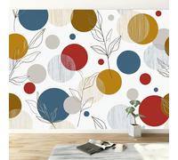 Papel pintado panorámico moderno bohemio para salón dormitorio comedor - Mural decorativo artístico patrón geométrico lunares planta hojas papel pintado no tejido fotográfico 300An x 210Al cm