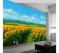 Papel Pintado Panorámico Moderno Campo de Flores Girasoles Cielo Azul para Salón Dormitorio Comedor - Mural Decorativo Artístico Paisaje Natural Papel Pintado No Tejido Fotográfico 400An x 280Al cm