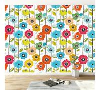 Papel pintado panorámico Moderno de Mediados de Siglo 400An x 280Al cm, Foto mural papel pintado Vintage Plantas Flores Rayas - Póster mural y cuadros para salón dormitorio interior del hogar