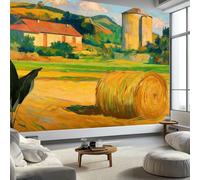 Papel Pintado Panorámico Moderno Estilo Granja para Salón Dormitorio Comedor - Mural Decorativo Artístico Pintura Al Óleo Casa de Campo Heno Papel Pintado No Tejido Fotográfico 500An x 280Al cm