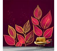 Papel Pintado Panorámico Moderno Lujo Hojas Líneas para Sala de Estar, 200 x 140 cm Papel Pintado Fotográfico No Tejido para Decoración Del Hogar Habitación Infantil, Rojo Oscuro